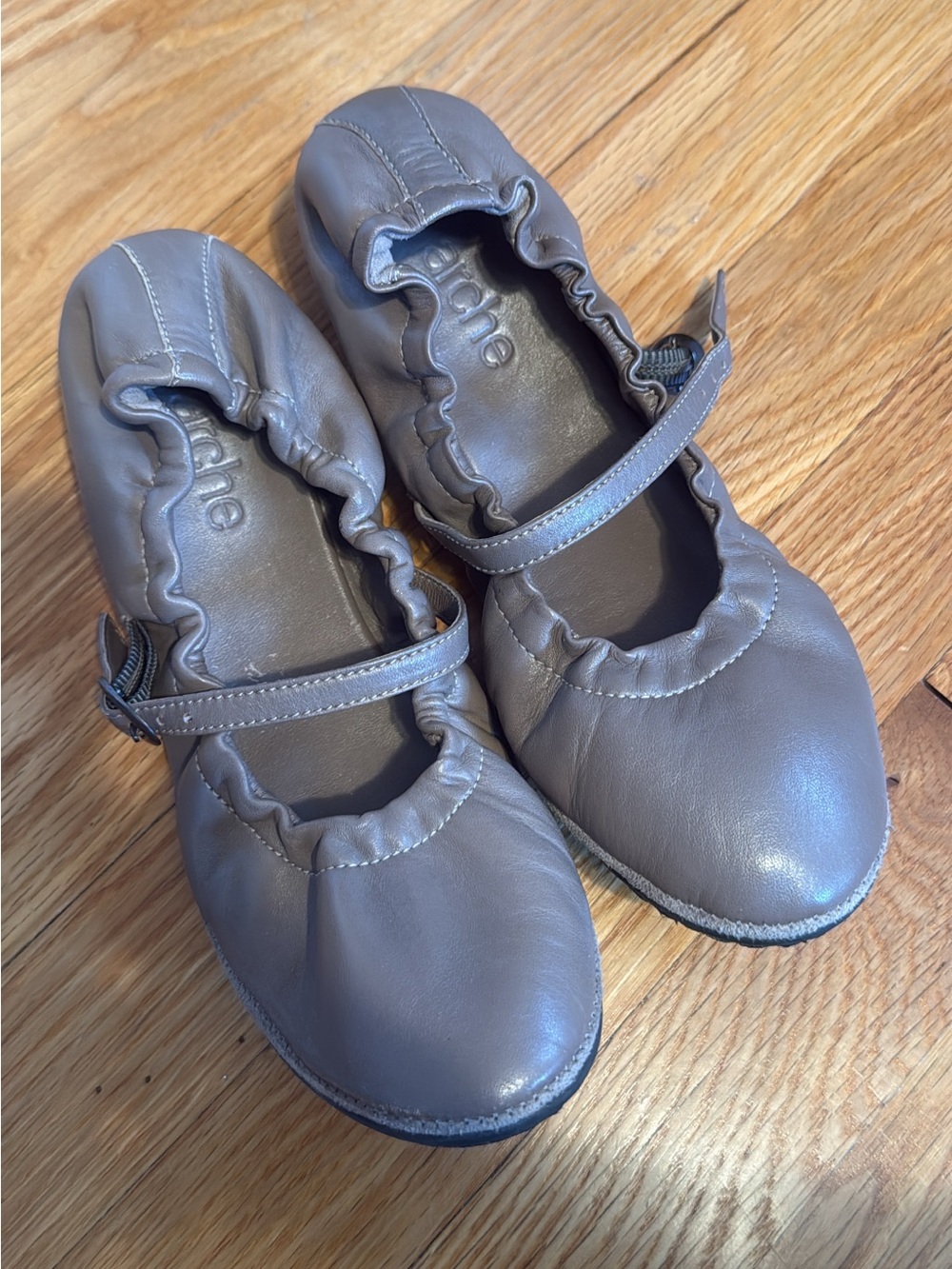 Tieks Gray Leather Mary Jane Flats with Buckle Strap